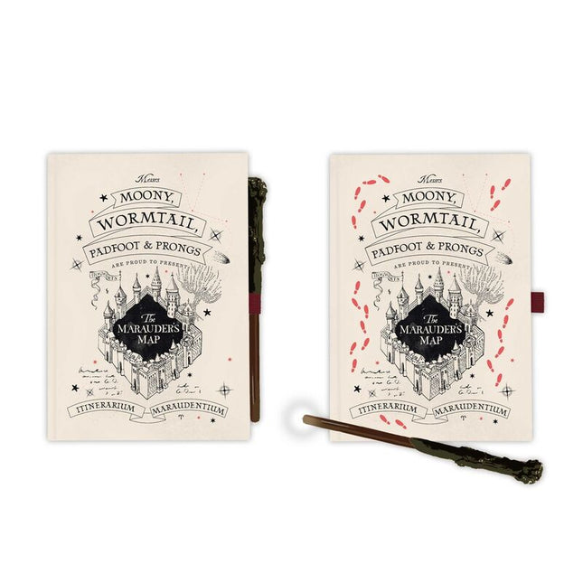 Cuaderno A5 premium boligrafo varita Mapa del Merodeador Harry Potter