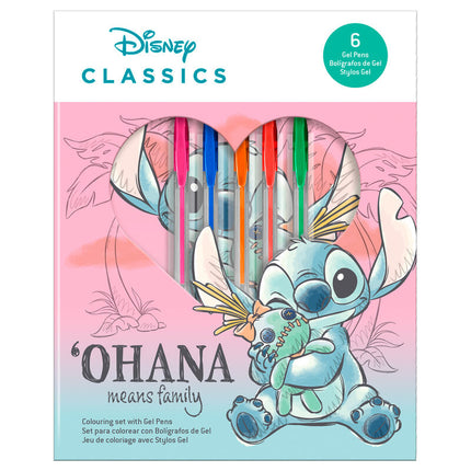 Blister cuaderno actividades 6 boligrafos gel Stitch Disney