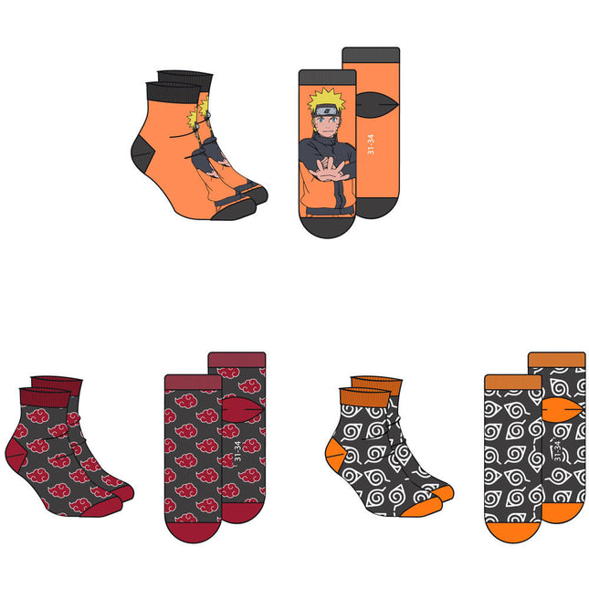 Set 3 calcetines Naruto Shippuden adulto surtido