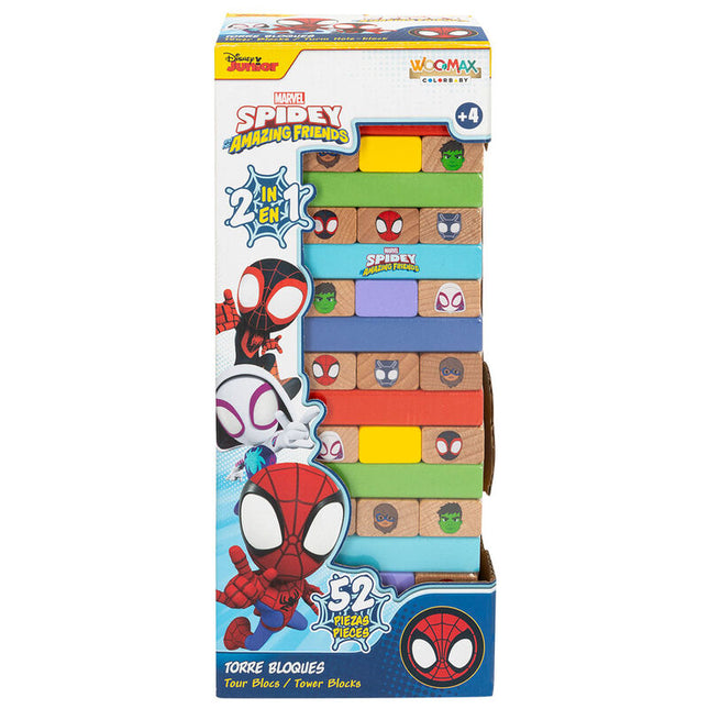 Juego Torre Bloques Domino madera Spidey Marvel