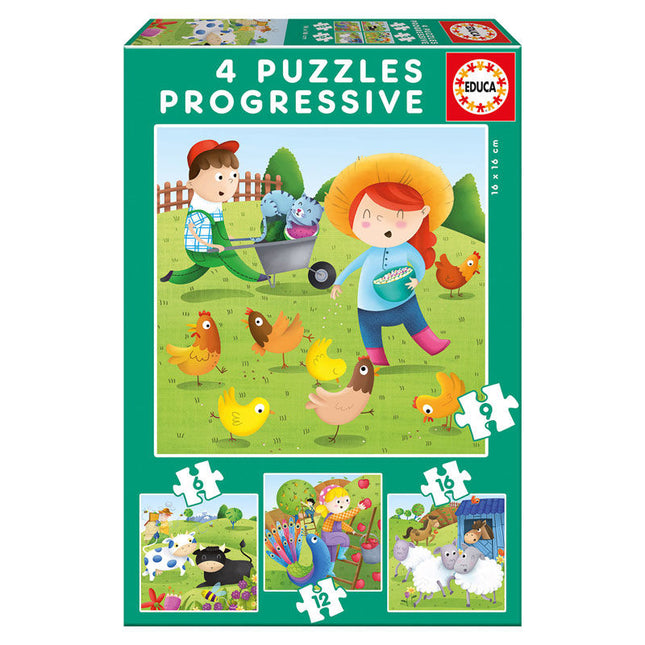 Puzzle Progresivo Animales de la Granja 6 9 12 16pzs