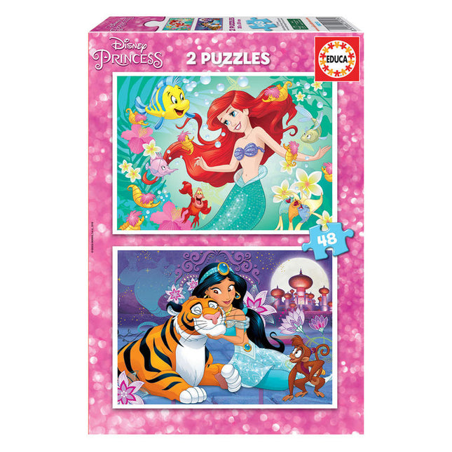 Puzzle Ariel Jasmine Princesas Disney 2x48pzs