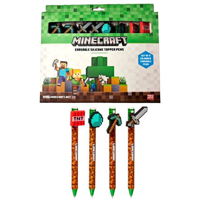 Blister 8 boligrafos colores borrables Minecraft