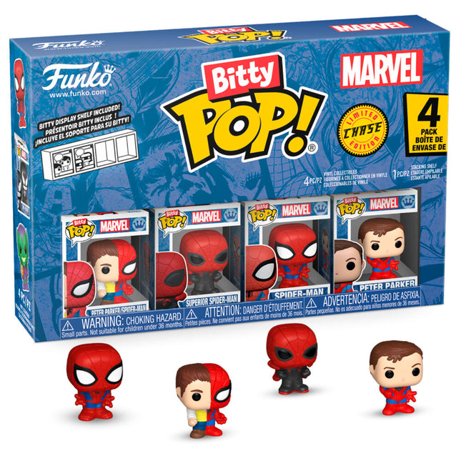 Blister 4 figuras Bitty POP Marvel Spider Man Parker Split